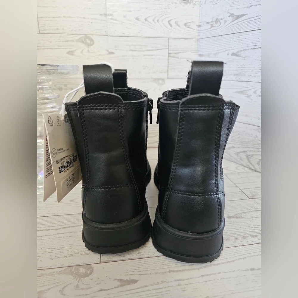 ZARA Kids Black Leather Chunky Boots Size 12.5 US (EU 30) Stylish & Durable
